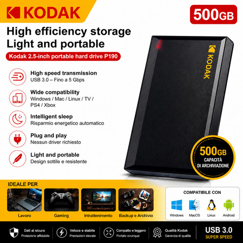 Hard disk esterno kodak 500gb - hard,